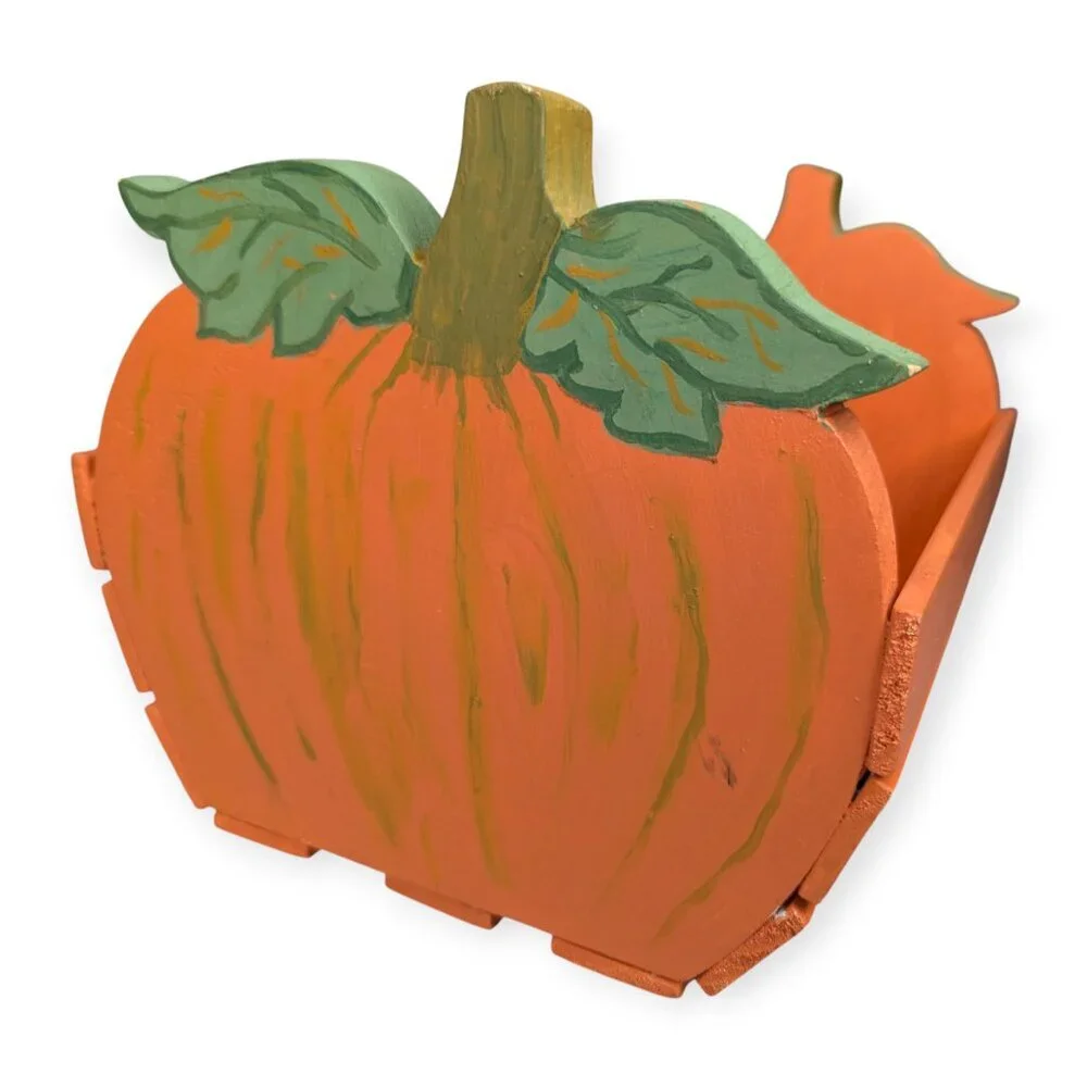 Festive Painted Pumpkin Shaped Wooden Crate/Box Decor